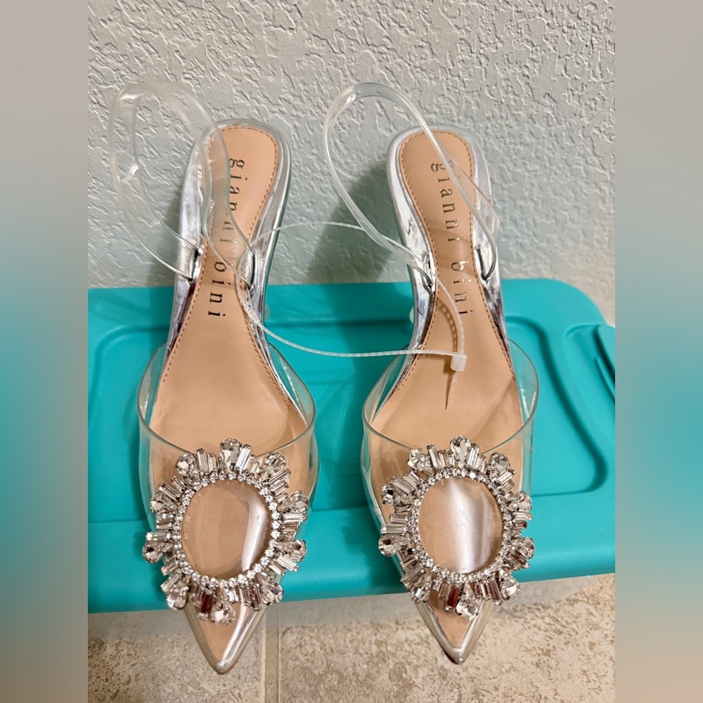 Gianni Bini Crystal Embellished Clear Heels